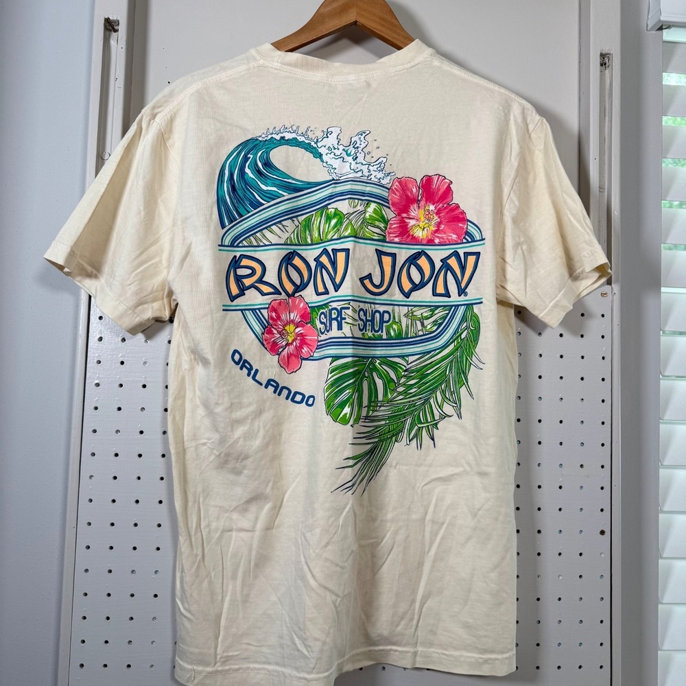 Ron Jon Surf Shop Orlando T-Shirt Mens Ivory Graphic Medium NWT Ocean flowers